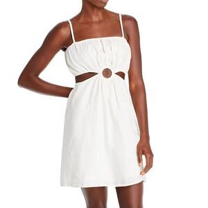 Faithfull the Brand Zuma Linen Cut Out Mini Dress Plain Shell Cream XXL/ US 12